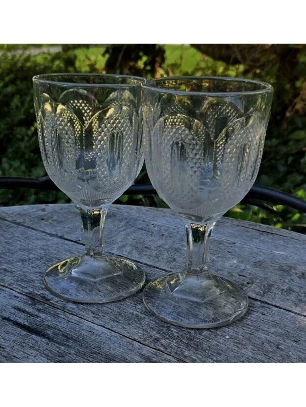 2 Antique EAPG Buckle Pattern Goblet Flint Glass Clear